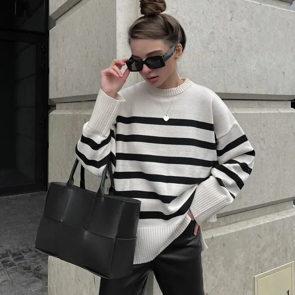 T-line Oversized Striped Pullovers, Women Knitted, Basic, Autumn / Winter  Thick Jumpers, Sweaters, Female pullover (2 weeks delivery)