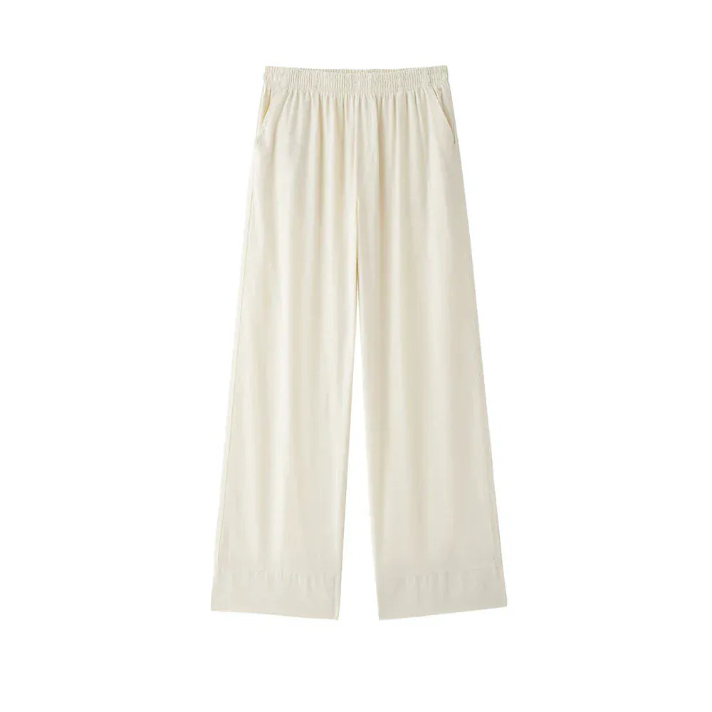 T-line Pants Beige White / XS Women Kimono Blouses And High  Waist Side Pockets Pants , Two Piece Sets, suit  (2 weeks delivery)