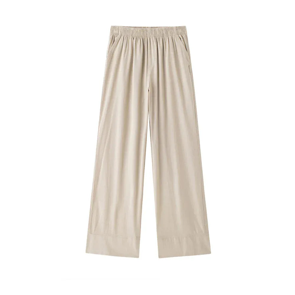 T-line Pants Beige / XS Women Kimono Blouses And High  Waist Side Pockets Pants , Two Piece Sets, suit  (2 weeks delivery)