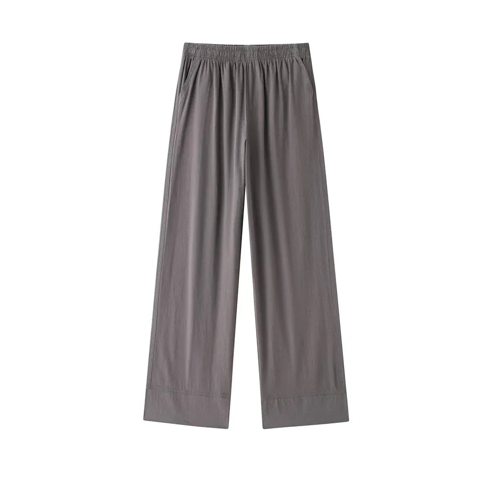 T-line Pants Gray / XS Women Kimono Blouses And High  Waist Side Pockets Pants , Two Piece Sets, suit  (2 weeks delivery)