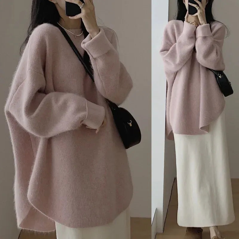 T-line Pink / One Size (not xxl) Sweater women's autumn / winter,  knitted pullover  (2 weeks delivery)