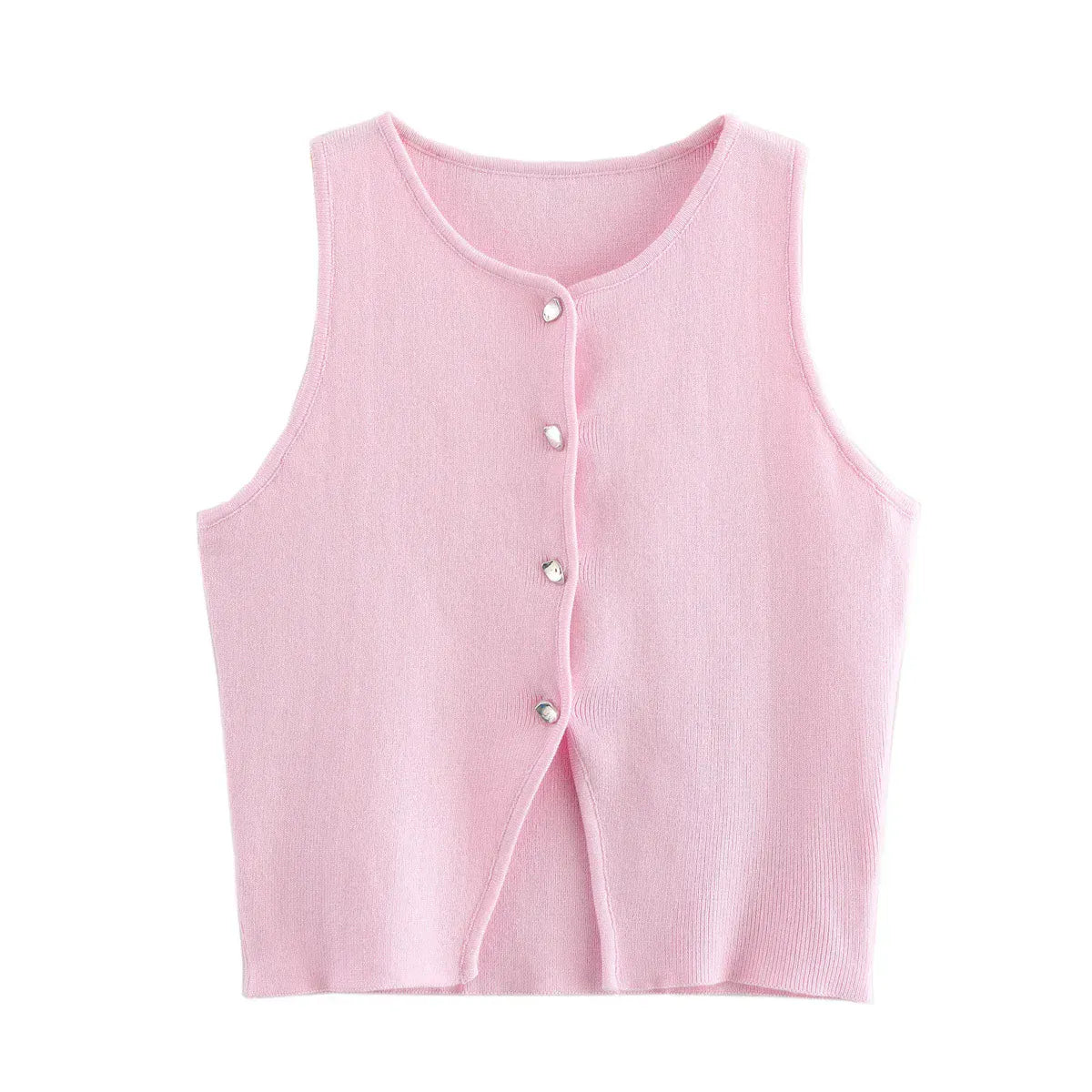 T-line Pink / S Knit Sleeveless Vest Women, Sweater, Vest Top,  Button  (2 weeks delivery)