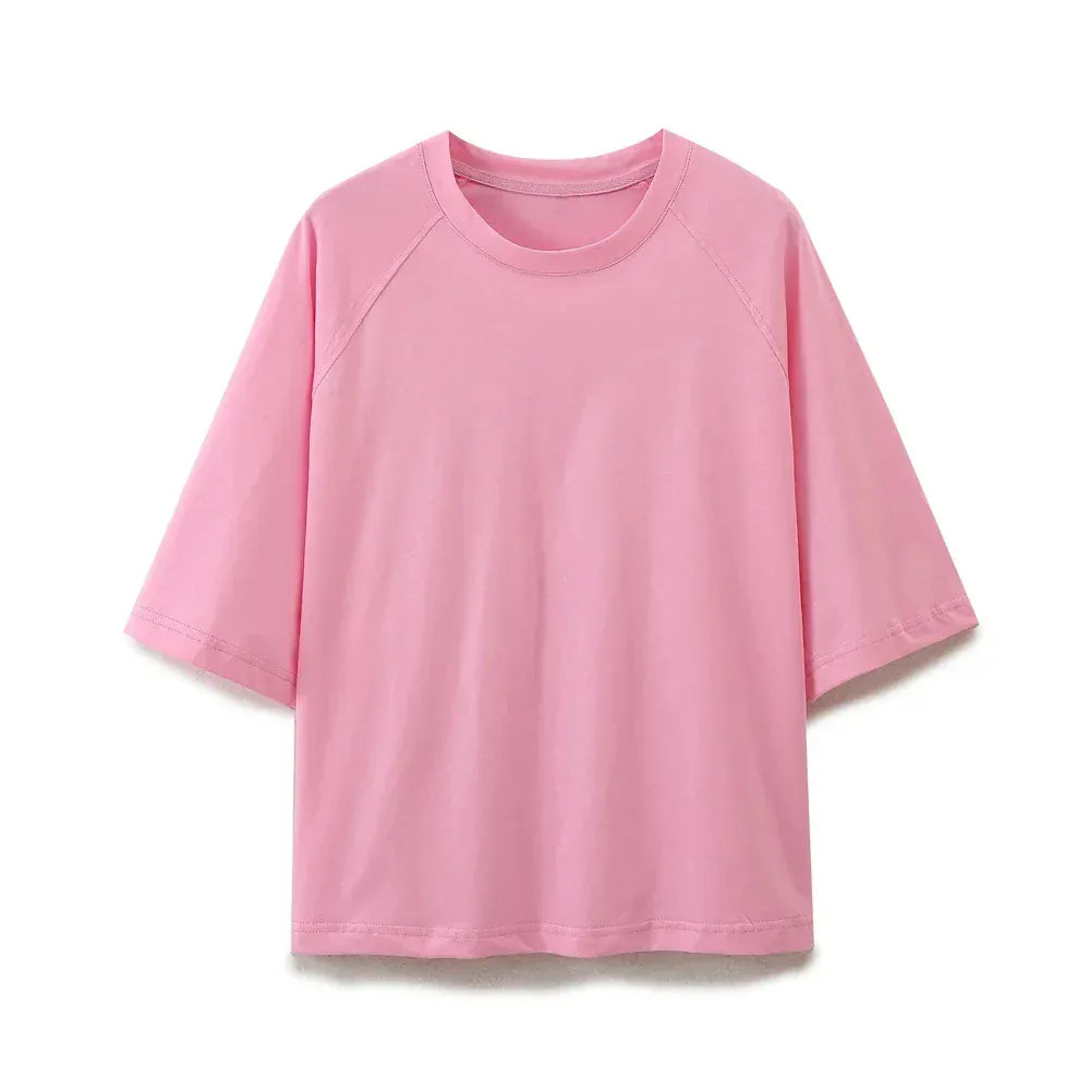 T-line Pink Top / S Summer Women Casual T Shirt Pant Sets,   Short Sleeve T-Shirt + Drawstring Loose Trousers pant , Suit (2 weeks delivery)