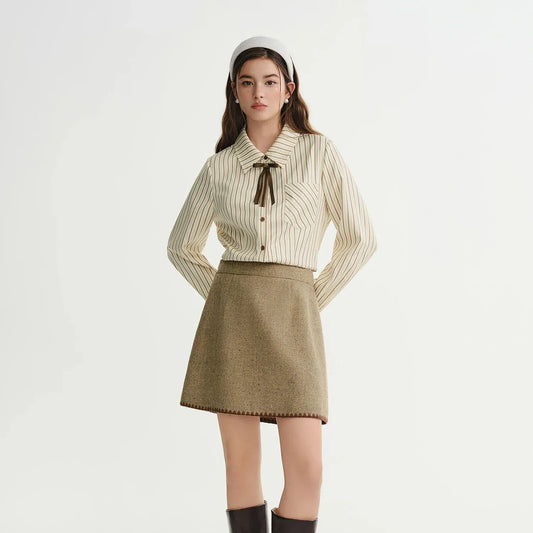 T-line Plus Size Women Caramel Striped Shirt, Top, Shirts (2 weeks delivery)