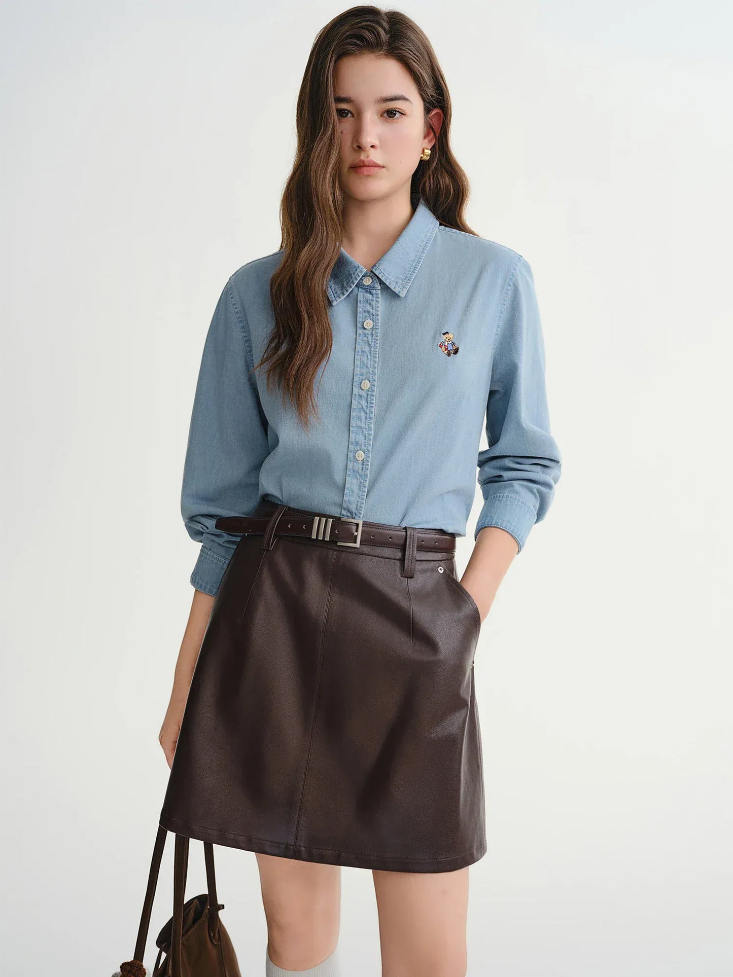 T-line Plus Size Women's Shirt Autumn / Winter, Slimming Fit,  shirt, Top, Blouse,  Denim (2 weeks delivery)