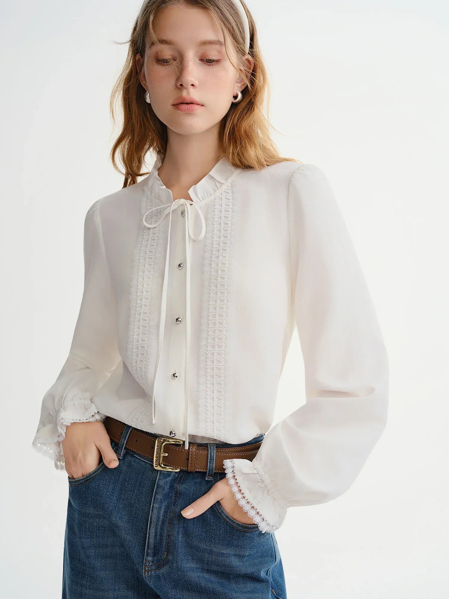 T-line Plus-size Women's, Tie-front, Shirt Slimming Top (2 weeks delivery)