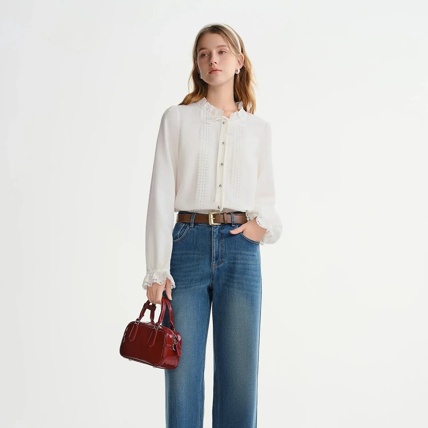 T-line Plus-size Women's, Tie-front, Shirt Slimming Top (2 weeks delivery)