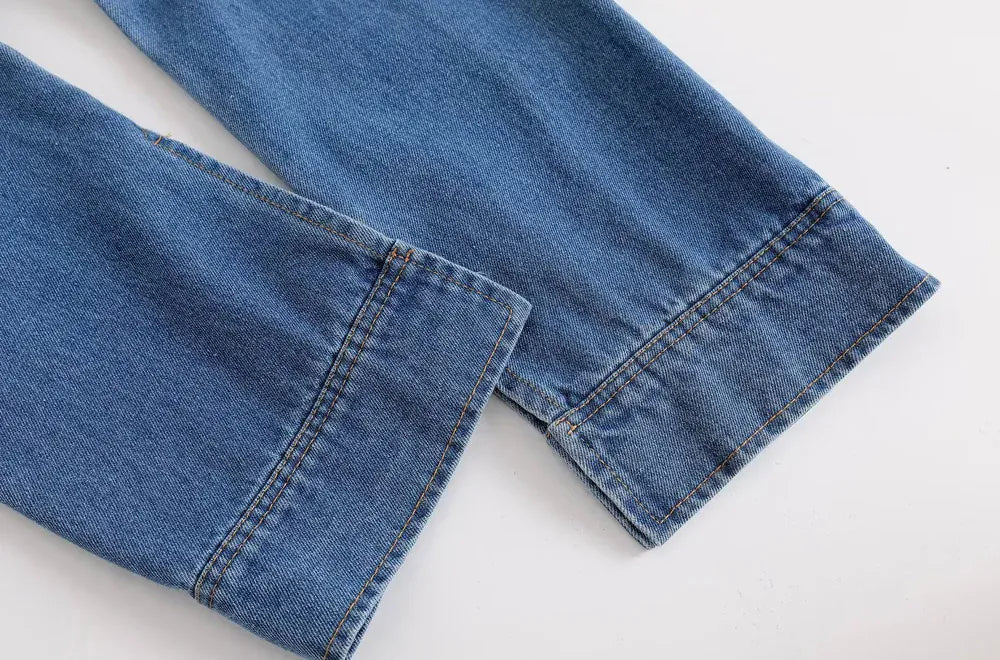 T-line Pockets Denim, Loose Shirts,  High  Waist,  Wide Leg Pants, Female Two Piece Sets, suit, jeans, pant. trouser, (2 weeks delivery)