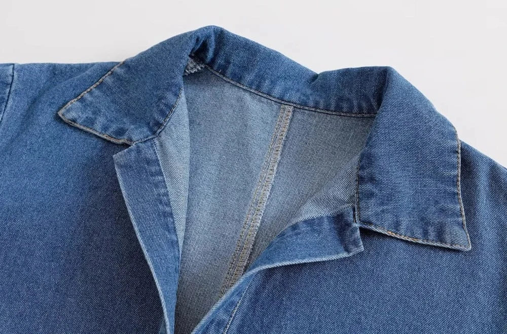 T-line Pockets Denim, Loose Shirts,  High  Waist,  Wide Leg Pants, Female Two Piece Sets, suit, jeans, pant. trouser, (2 weeks delivery)