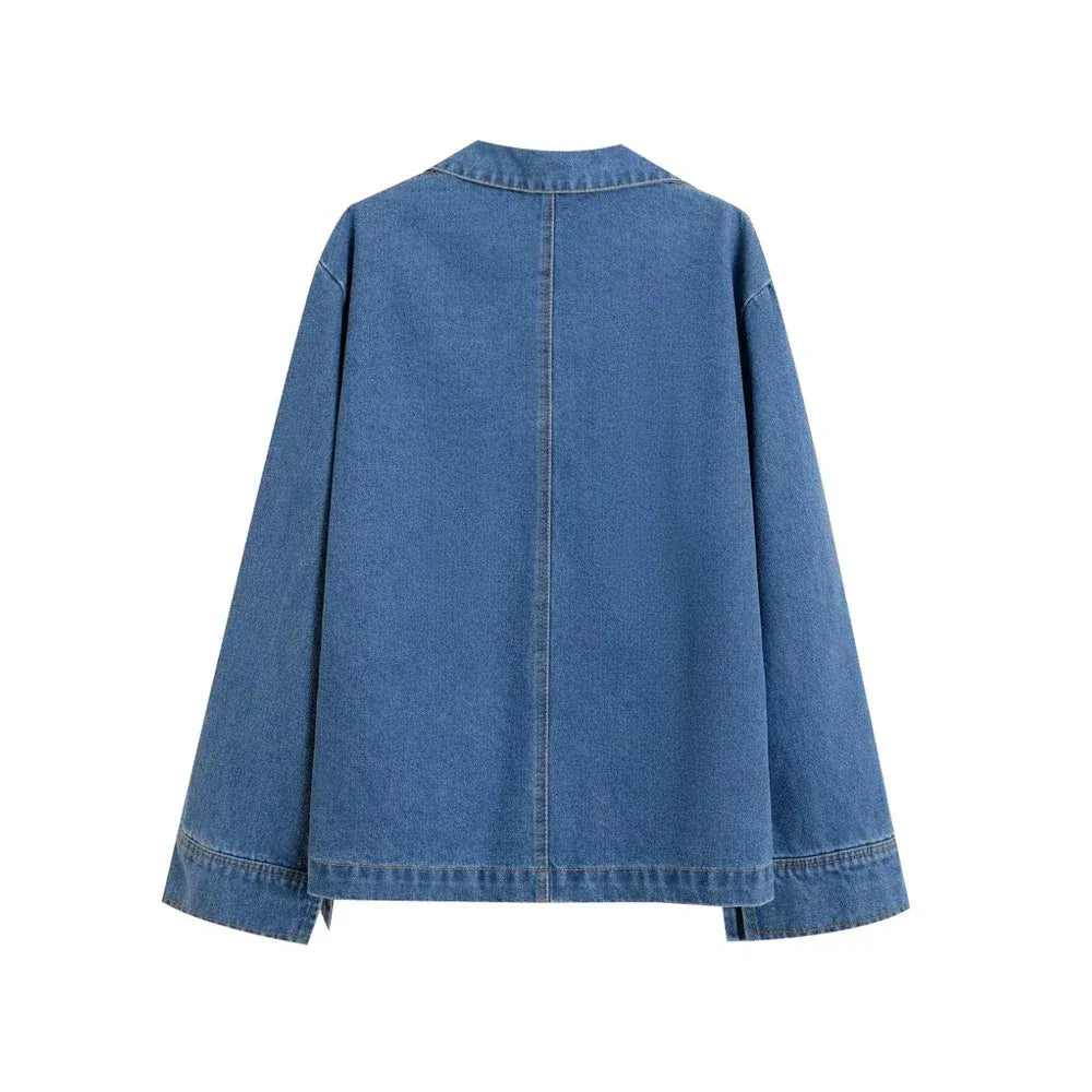 T-line Pockets Denim, Loose Shirts,  High  Waist,  Wide Leg Pants, Female Two Piece Sets, suit, jeans, pant. trouser, (2 weeks delivery)