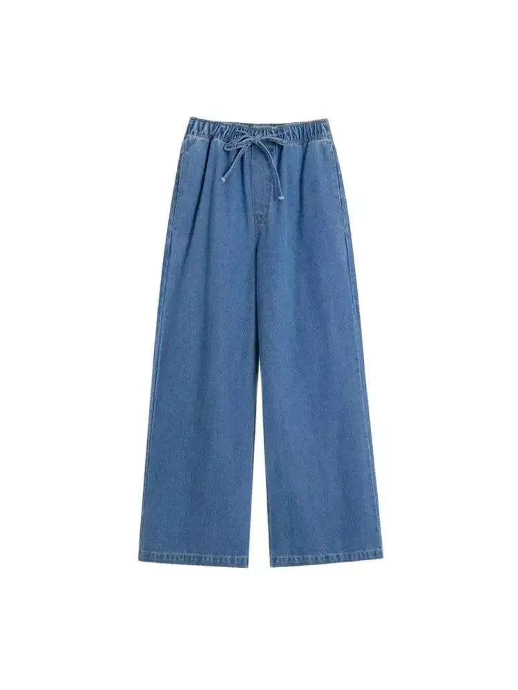 T-line Pockets Denim, Loose Shirts,  High  Waist,  Wide Leg Pants, Female Two Piece Sets, suit, jeans, pant. trouser, (2 weeks delivery)