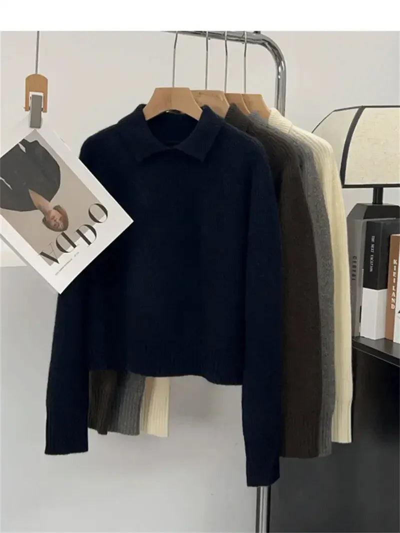 T-line Polo Collar Pullover,  Sweater, Women's  Autumn / Winter Top (2 weeks delivery)