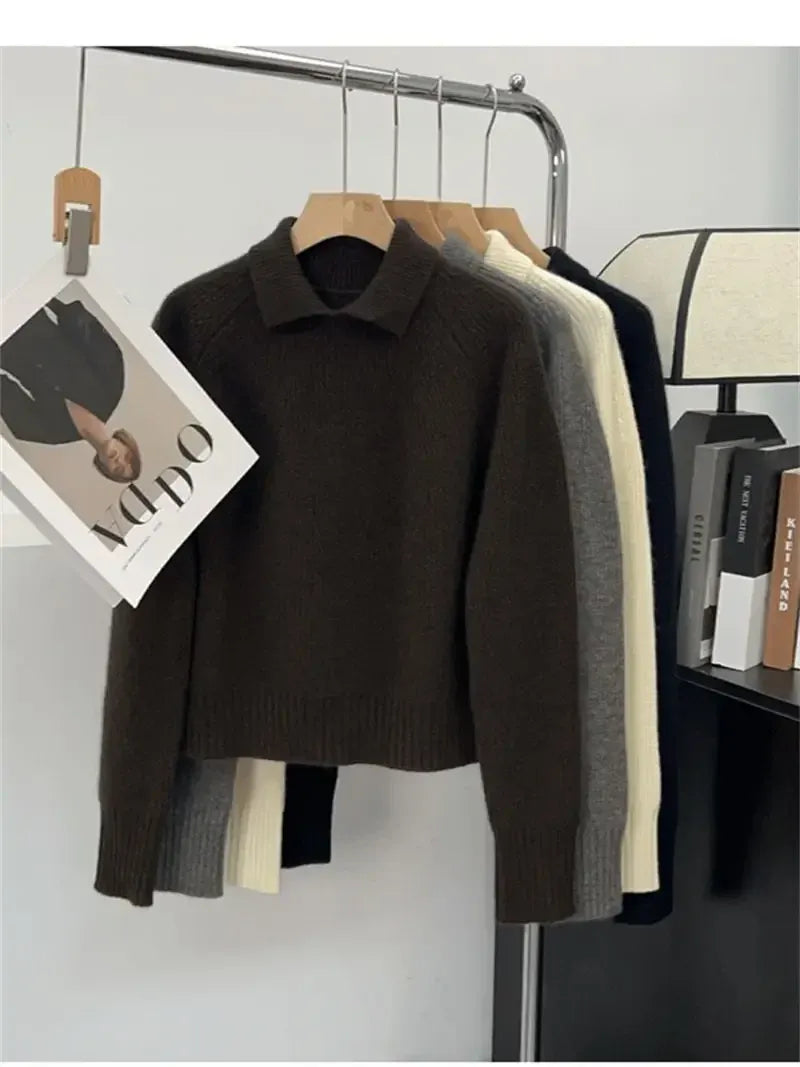 T-line Polo Collar Pullover,  Sweater, Women's  Autumn / Winter Top (2 weeks delivery)