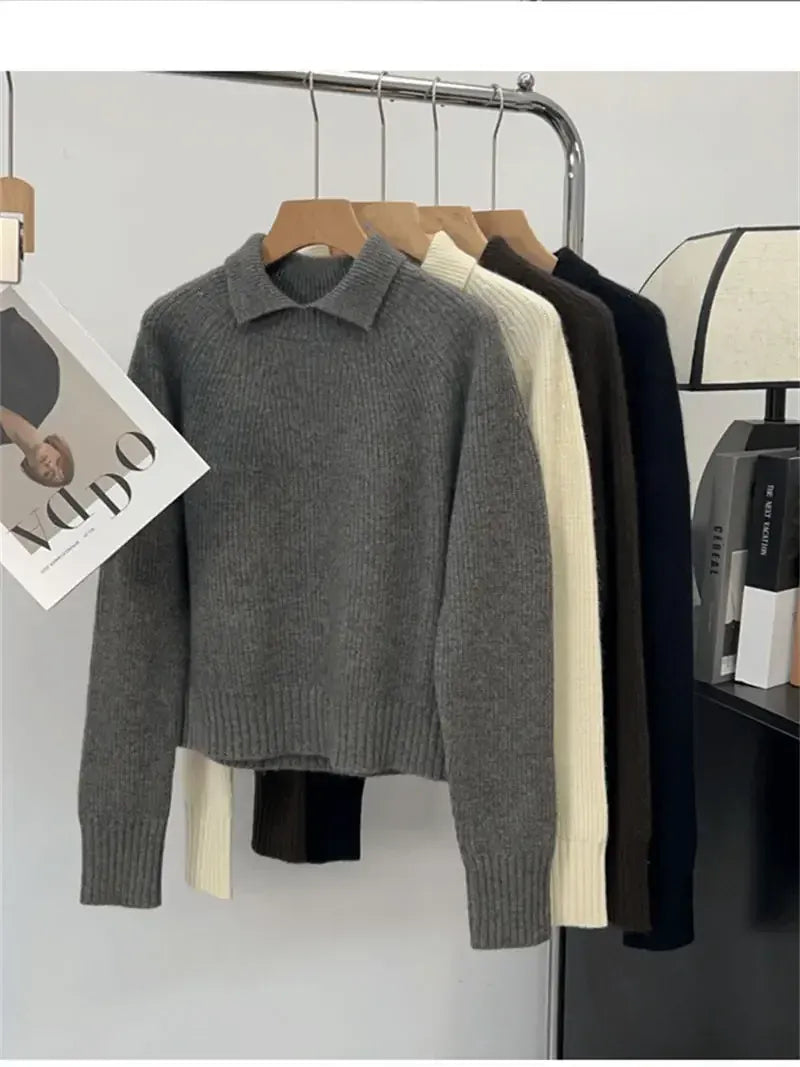 T-line Polo Collar Pullover,  Sweater, Women's  Autumn / Winter Top (2 weeks delivery)