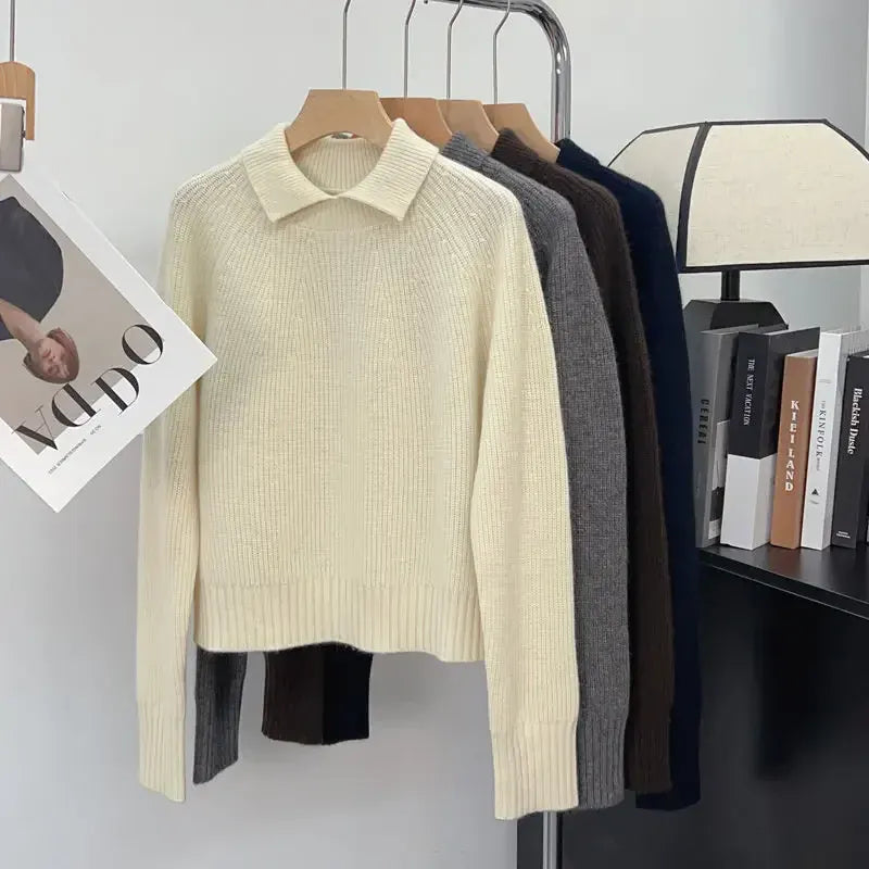 T-line Polo Collar Pullover,  Sweater, Women's  Autumn / Winter Top (2 weeks delivery)