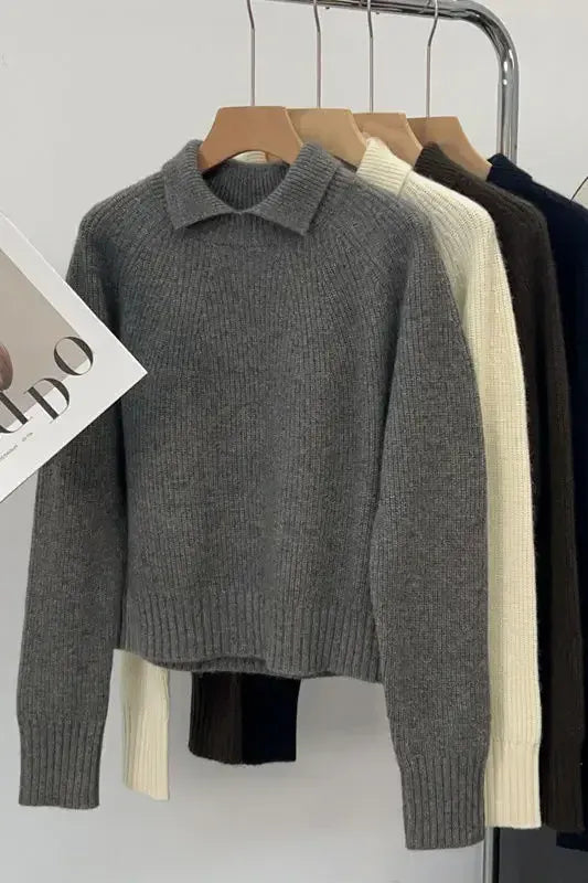 T-line Polo Collar Pullover,  Sweater, Women's  Autumn / Winter Top (2 weeks delivery)