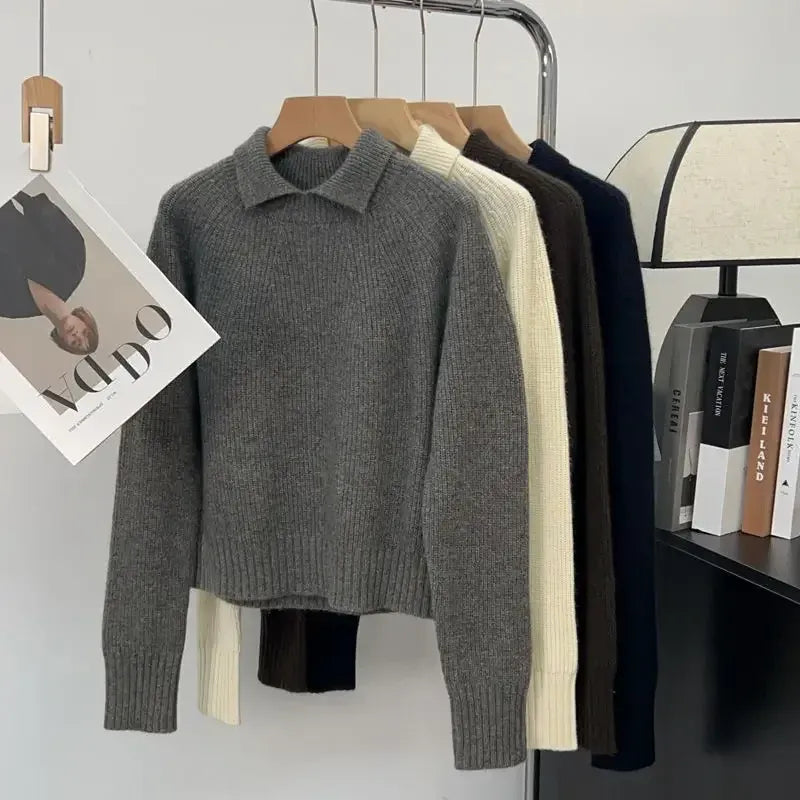 T-line Polo Collar Pullover,  Sweater, Women's  Autumn / Winter Top (2 weeks delivery)