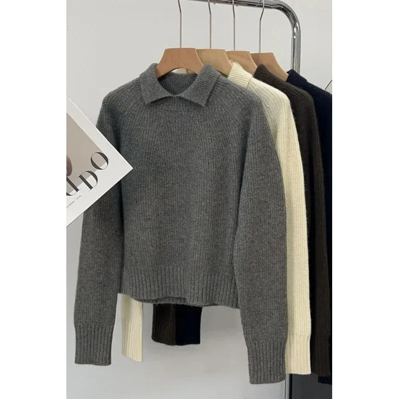 T-line Polo Collar Pullover,  Sweater, Women's  Autumn / Winter Top (2 weeks delivery)