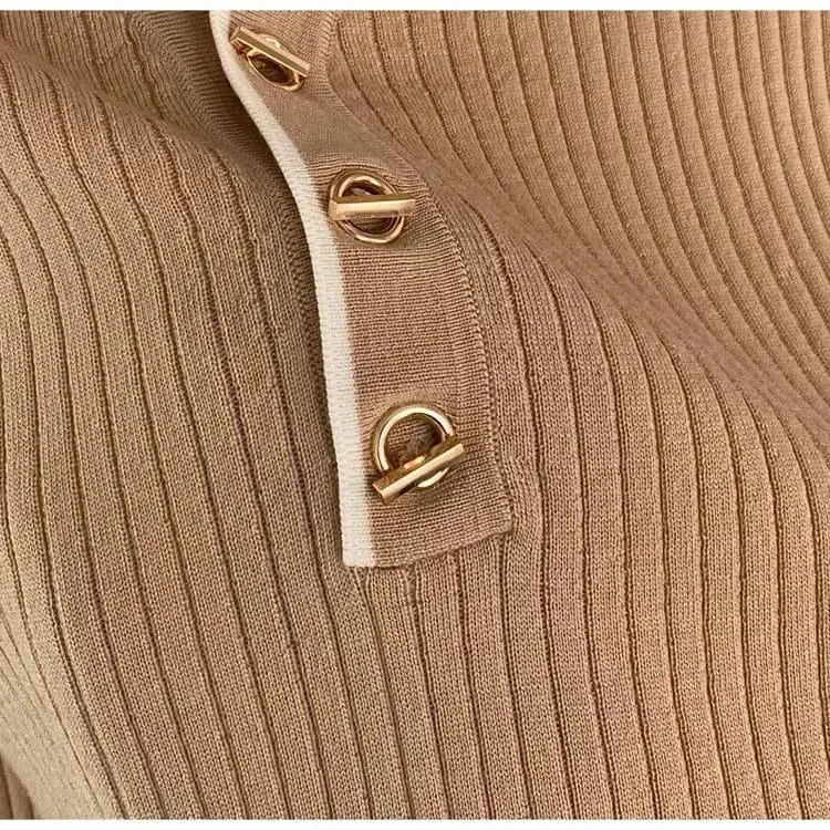 T-line Polo Neck Ice Silk T-Shirt Knitted , Short Sleeve , Slim  Women's  Sweatshirt (5 - 10  work days free delivery)