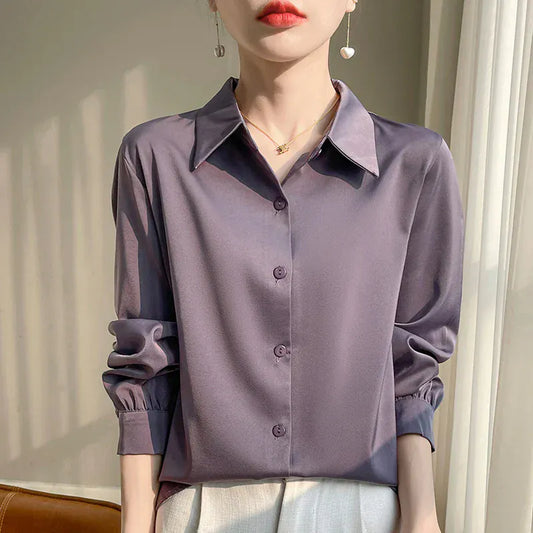 T-line Purpel / S Shirt Women's Long Sleeved,  Acetate Silk Fabric, regular length (2 weeks delivery)