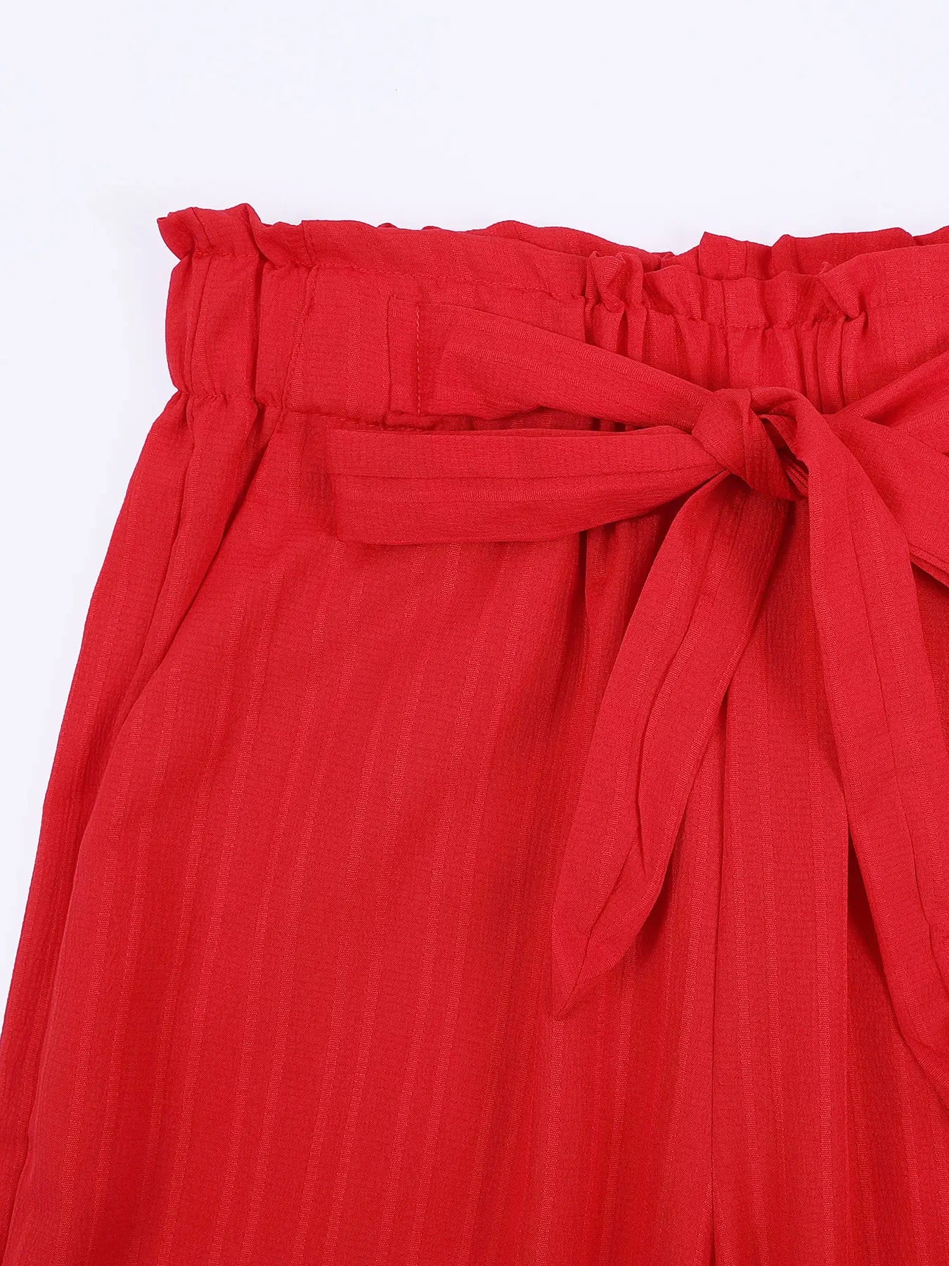 T-line Red Wide Leg Pants, Loose  High Waist Cotton-linen Long Pants, Women Trouser  (2 weeks delivery)