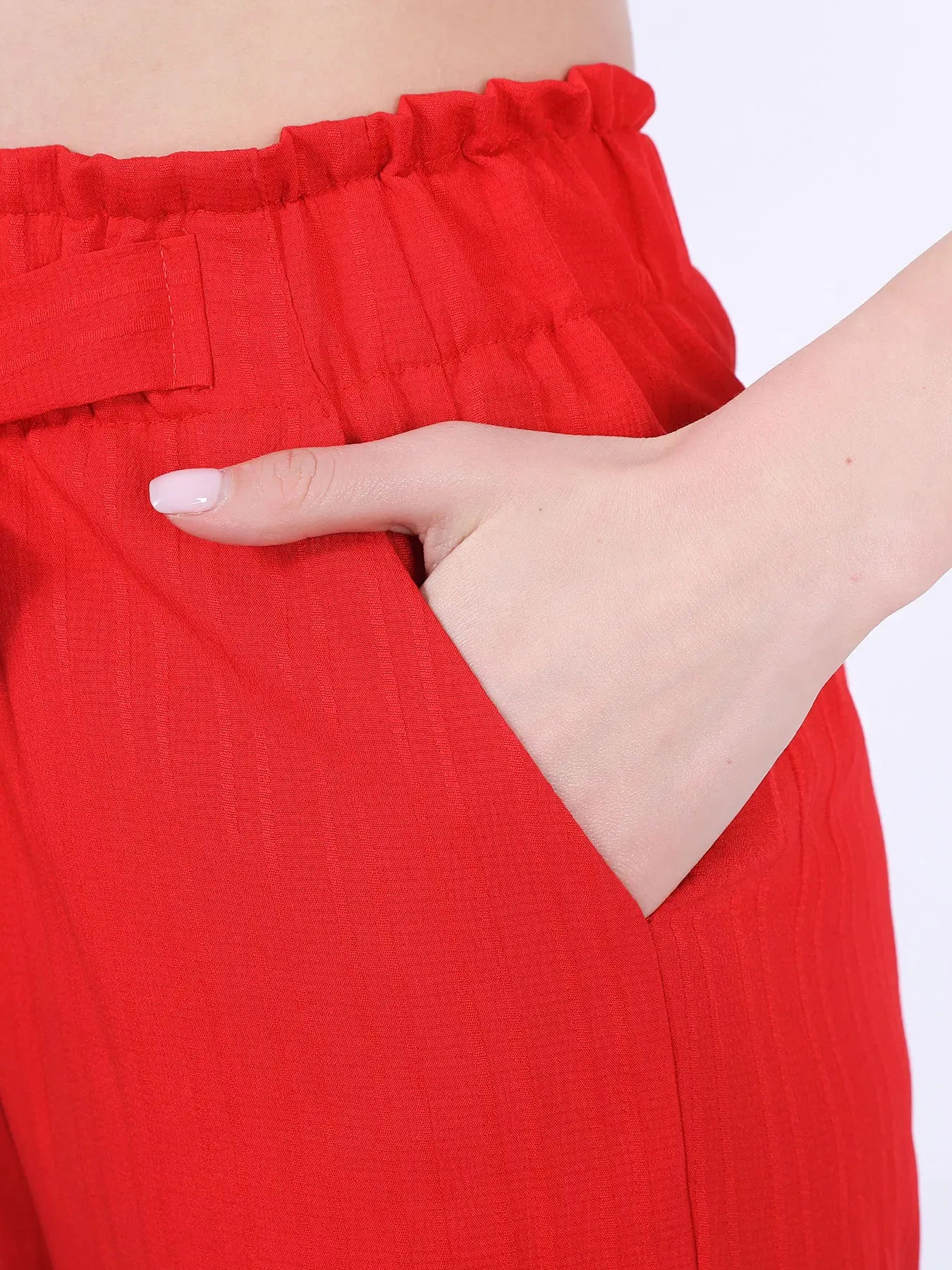 T-line Red Wide Leg Pants, Loose  High Waist Cotton-linen Long Pants, Women Trouser  (2 weeks delivery)