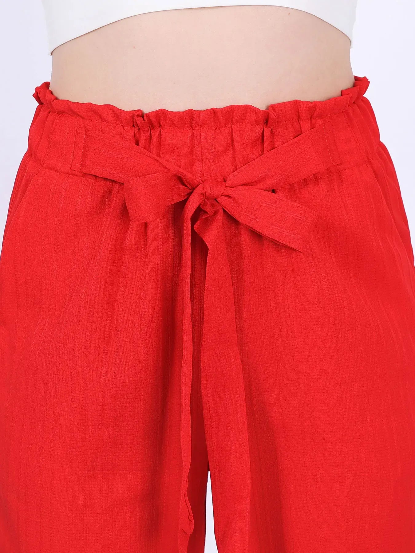 T-line Red Wide Leg Pants, Loose  High Waist Cotton-linen Long Pants, Women Trouser  (2 weeks delivery)