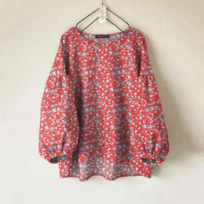 T-line Red / XXL Floral Printed Long Sleeve Tops Women,   Blouse, shirt (2 weeks delivery)