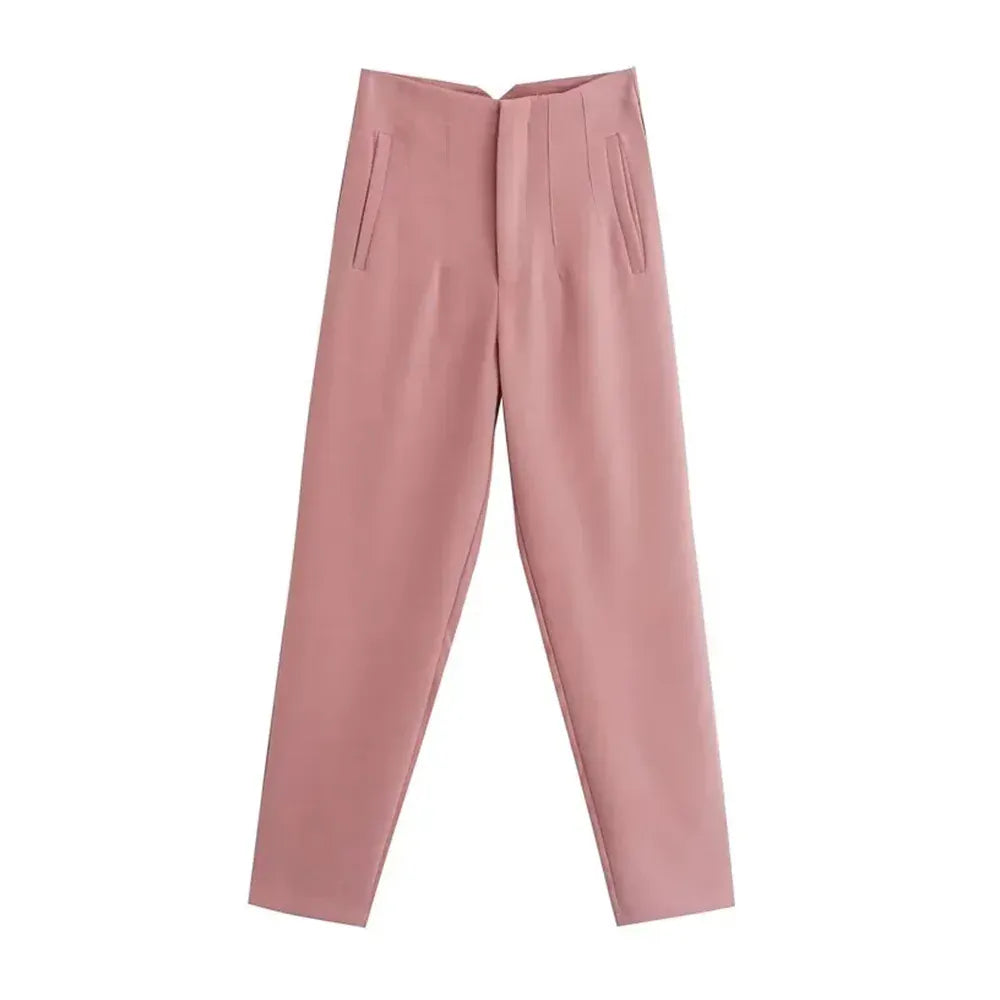 T-line Rose / S High Waist Solid Pants, for Women,  Trousers,  Pockets, Zipper  Pants trouser (2 weeks delivery)