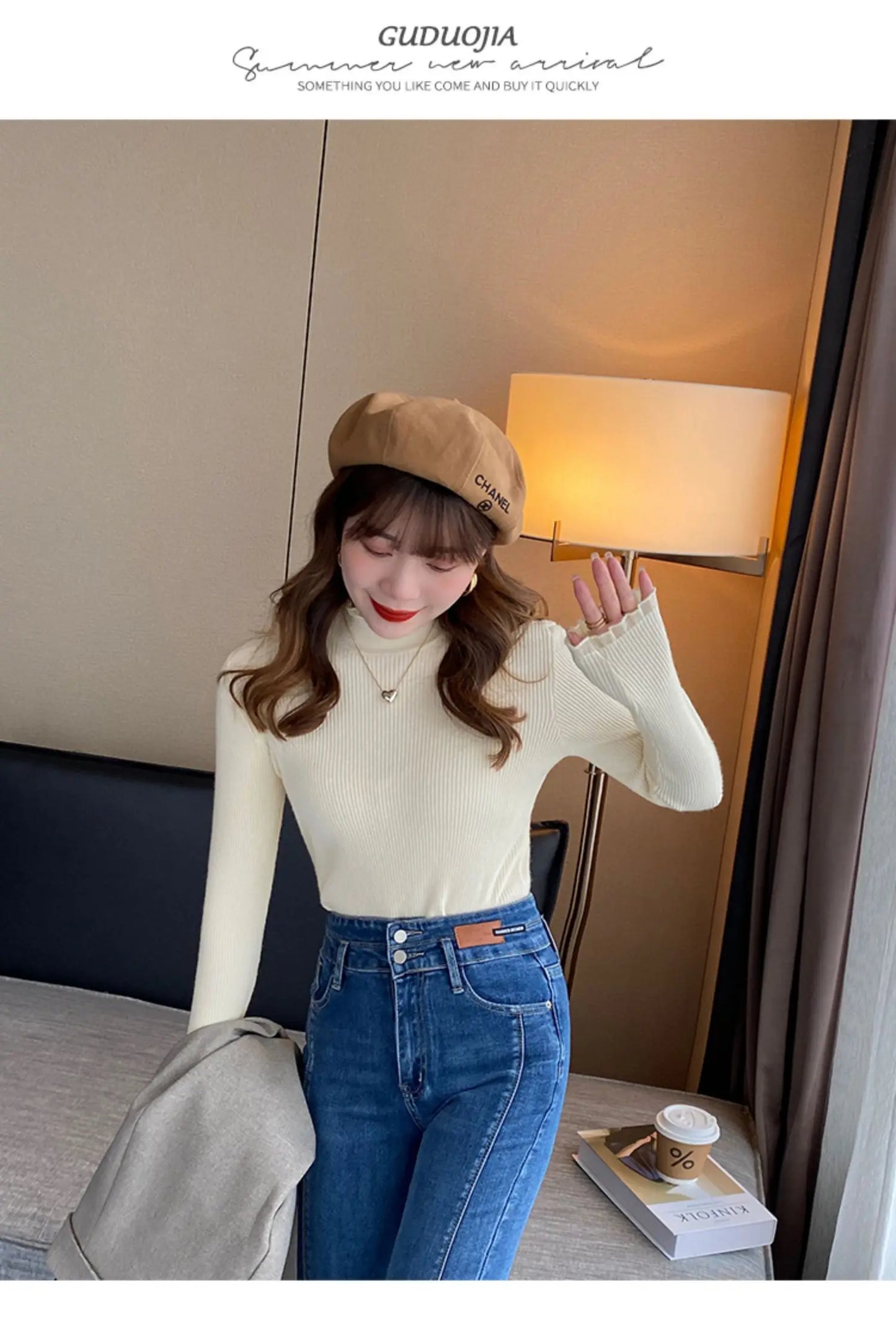 T-line Ruched Lace Solid Basic Knitted Tops Women Turtlneck Sweater Long Sleeve Casual Slim Pullover Korean Fashion Simple Chic Clothes (2 weeks delivery)