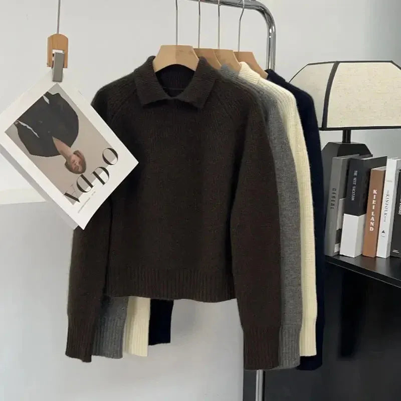 T-line S [37.50 kg-45.00 kg]] / Chestnut Brown Polo Collar Pullover,  Sweater, Women's  Autumn / Winter Top (2 weeks delivery)