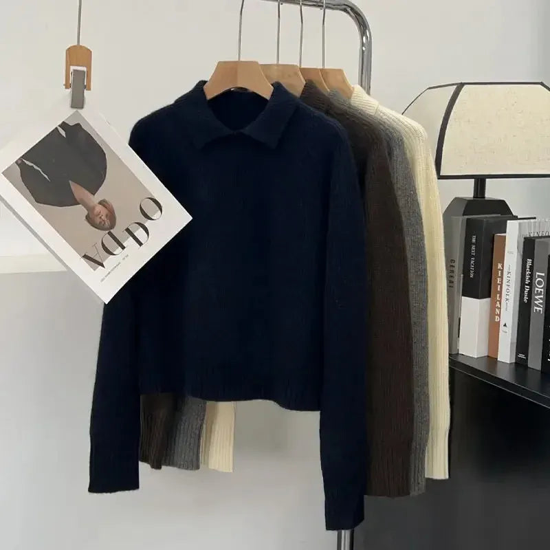 T-line S [37.50 kg-45.00 kg]] / Encounter Green Polo Collar Pullover,  Sweater, Women's  Autumn / Winter Top (2 weeks delivery)