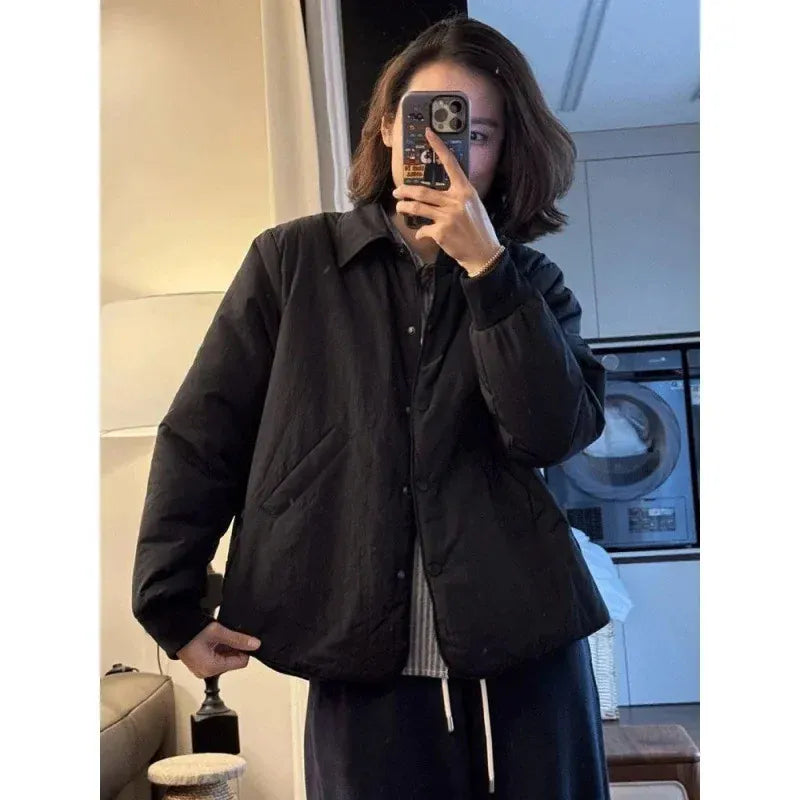 T-line S 45.00 kg-52.50 kg / Black Lightweight Cotton Jacket, Short Women's Autumn / Winter  Loose Fit Jacket, Coat (2 weeks delivery)