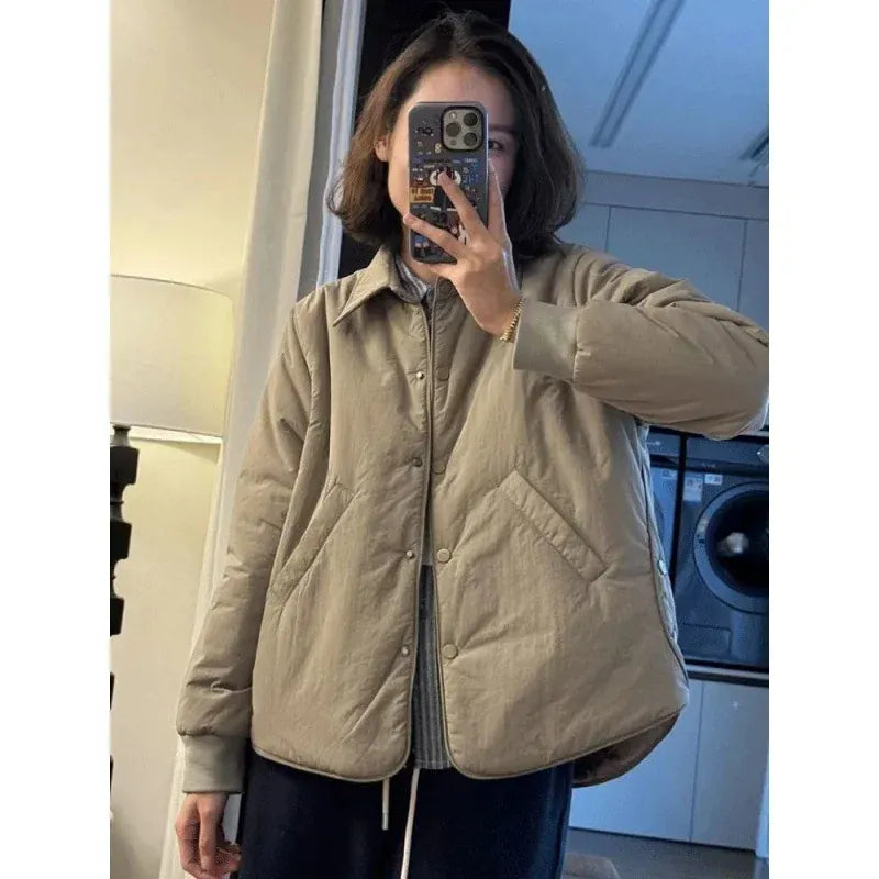 T-line S 45.00 kg-52.50 kg / Khaki Lightweight Cotton Jacket, Short Women's Autumn / Winter  Loose Fit Jacket, Coat (2 weeks delivery)