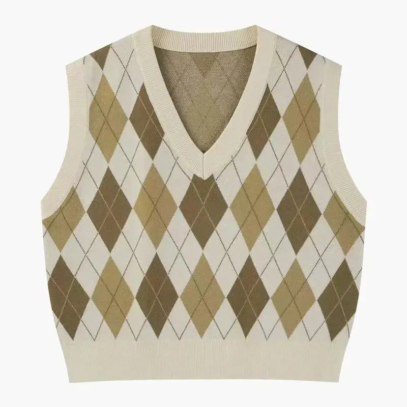 T-line S / Apricot Biege V-Neck Knitted Top Vest Women,  Outerwear (2 weeks delivery)