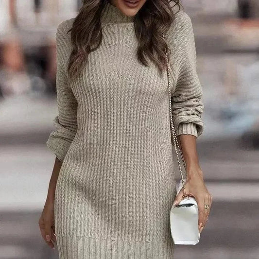 T-line S / Apricot High Neck, Long Sleeve, Women's Knitted Dress, Sweater Autumn / Winter  Female (2 weeks delivery)