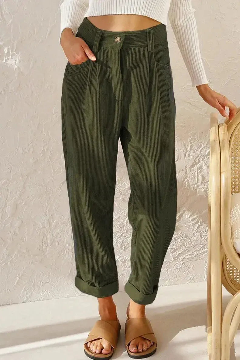 T-line S / Army Green Autumn  Women's High-Waisted  Pants, Solid Color, Loose-Fit, Straight-Leg (2 weeks delivery)