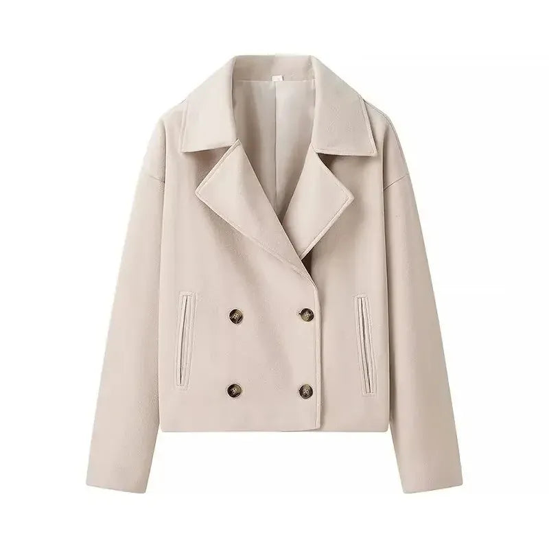 T-line S / Beige Casual Plus Size, Double Row Button, Woolen Jacket , coat, Autumn/Winter (2 weeks delivery)