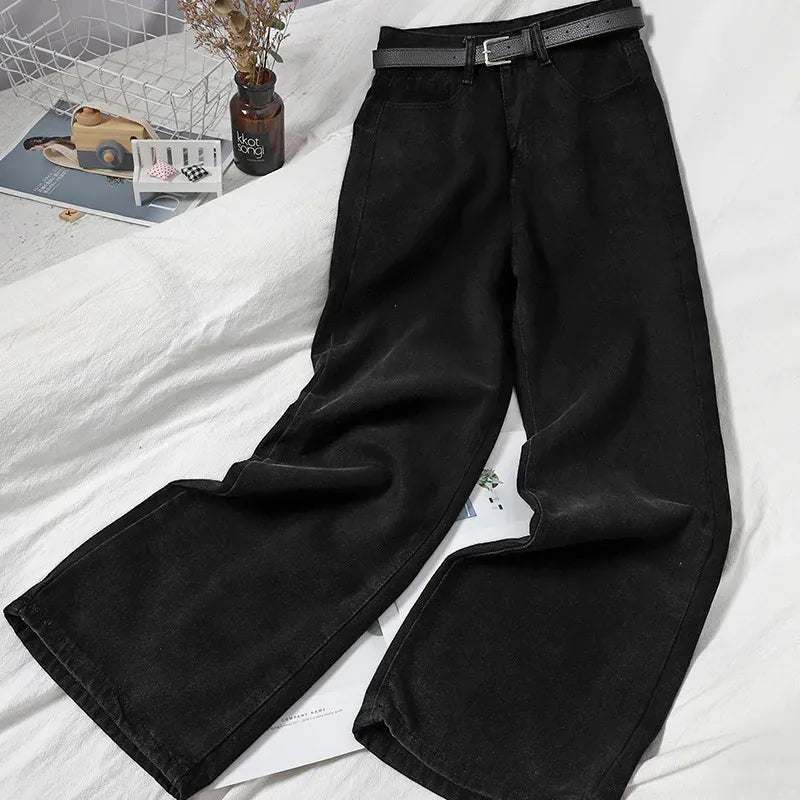 T-line S / Black High-waisted, Loose-fit Slimming, Straight-leg, Jeans,  Women,  Long Trousers, denim (2 weeks delivery)