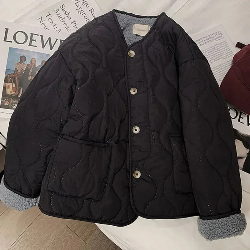 T-line S / Black Lamb Fur Lined Thickened Warm Jacket, Women's Spring / Autumn coat (2 weeks delivery)