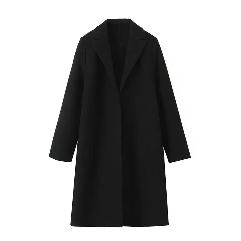 T-line S / Black Loose Woolen Coat, Long, Autumn Outerwear Comfortable Fit(2 weeks delivery)