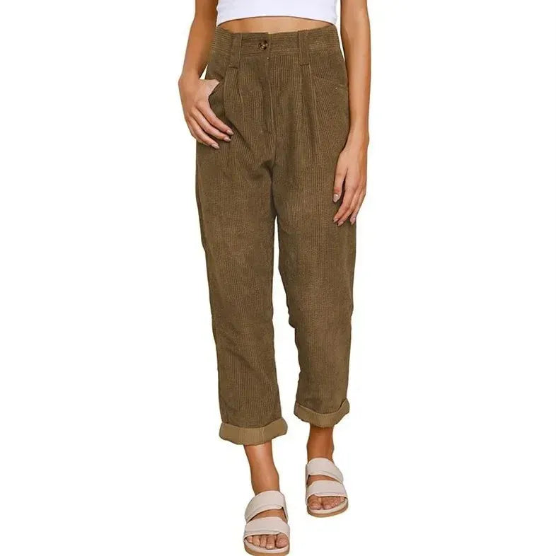 T-line S / Brown Autumn  Women's High-Waisted  Pants, Solid Color, Loose-Fit, Straight-Leg (2 weeks delivery)