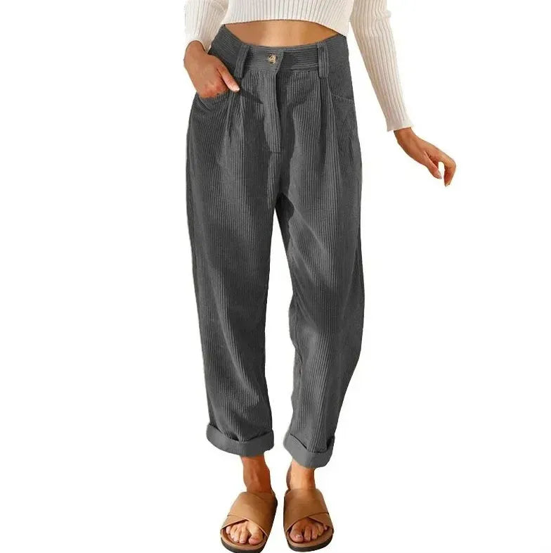 T-line S / Gray Autumn  Women's High-Waisted  Pants, Solid Color, Loose-Fit, Straight-Leg (2 weeks delivery)