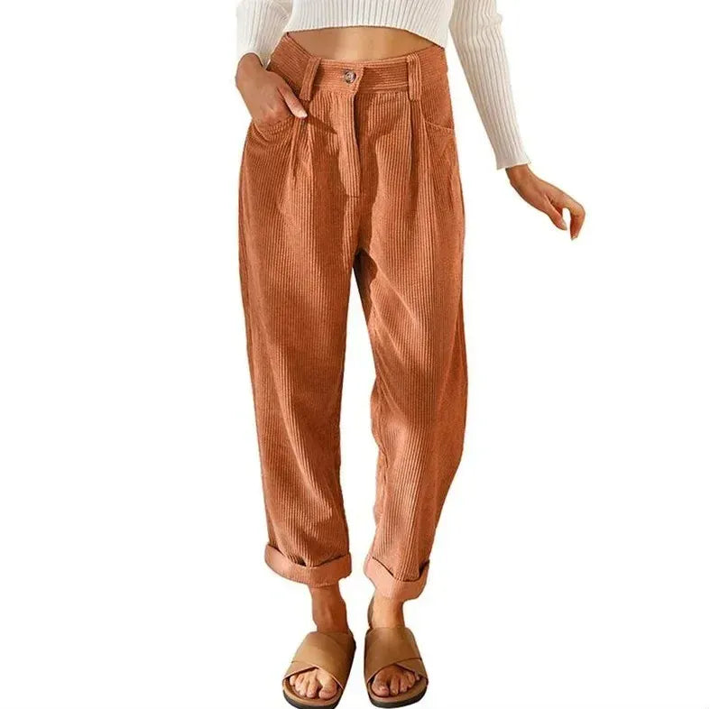 T-line S / Orange Autumn  Women's High-Waisted  Pants, Solid Color, Loose-Fit, Straight-Leg (2 weeks delivery)