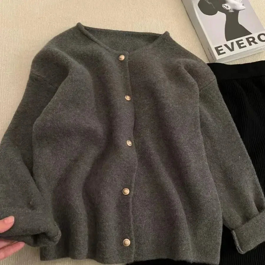 T-line S Recommendation 40.00 kg-47.50 kg / Dark gray Loose Long Sleeve , Knitwear Women's  Spring  / Autumn Cardigan / sweater (2 weeks delivery)