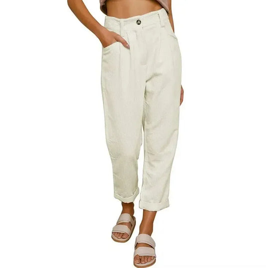 T-line S / White Autumn  Women's High-Waisted  Pants, Solid Color, Loose-Fit, Straight-Leg (2 weeks delivery)
