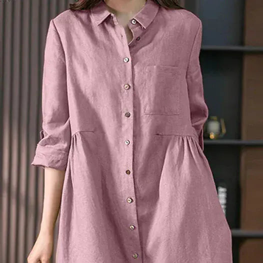 T-line Shirt Dress Women, Long Sleeve, Solid color,  Dresses Lapel Neck,  Midi long (2 weeks delivery)