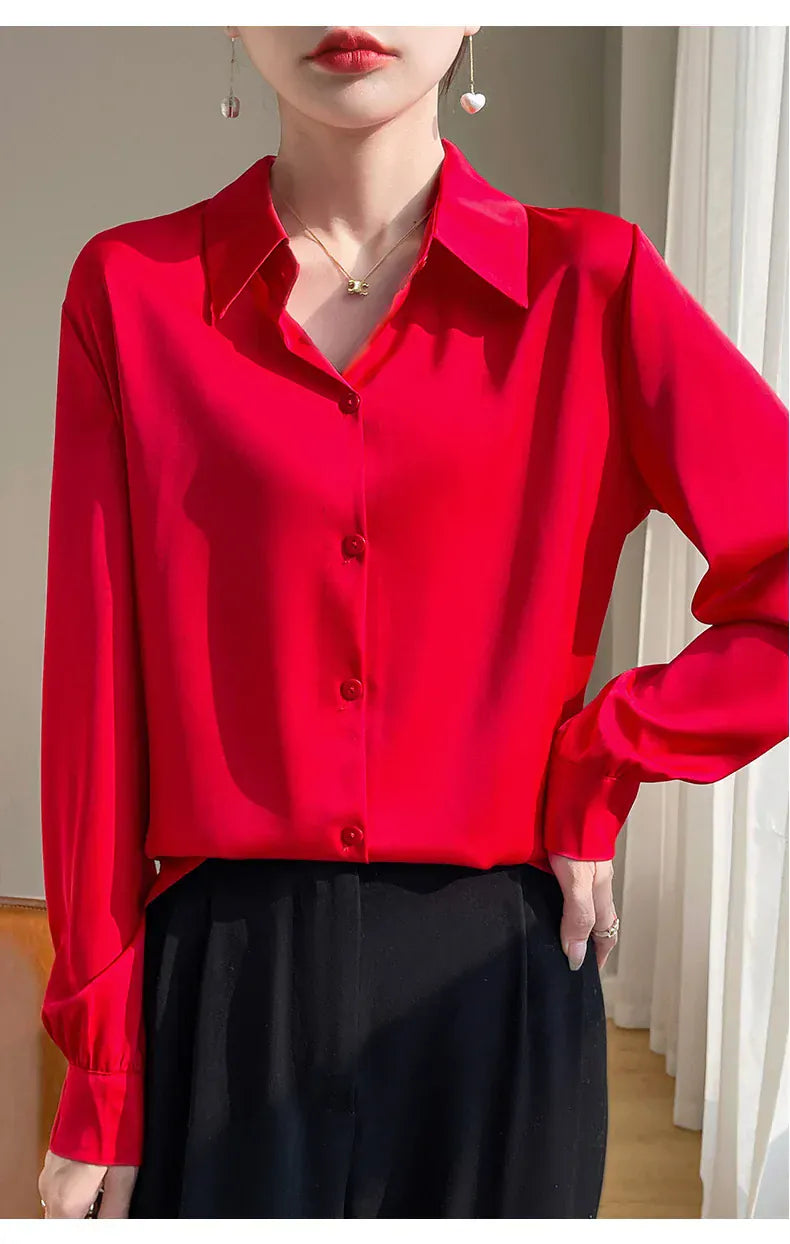 T-line Shirt Women's Long Sleeved,  Acetate Silk Fabric, regular length (2 weeks delivery)