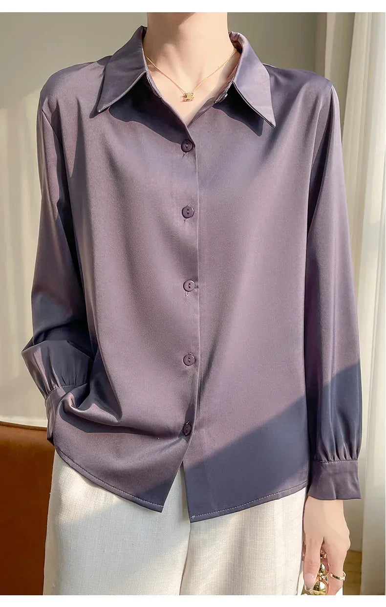 T-line Shirt Women's Long Sleeved,  Acetate Silk Fabric, regular length (2 weeks delivery)