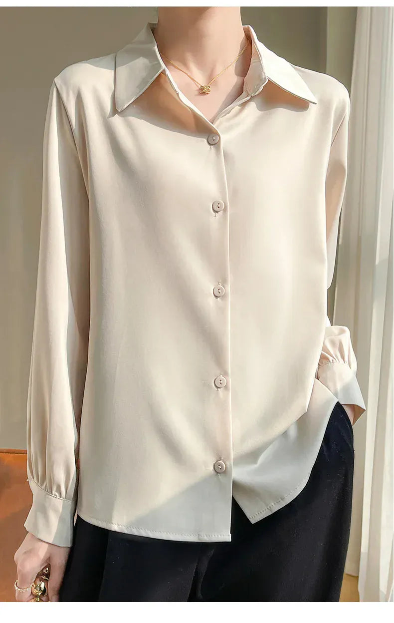 T-line Shirt Women's Long Sleeved,  Acetate Silk Fabric, regular length (2 weeks delivery)